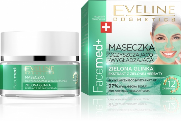 Eveline Cosmetics Maseczka Oczyszczająco – Wygładzająca Zielona Glinka Facemed+